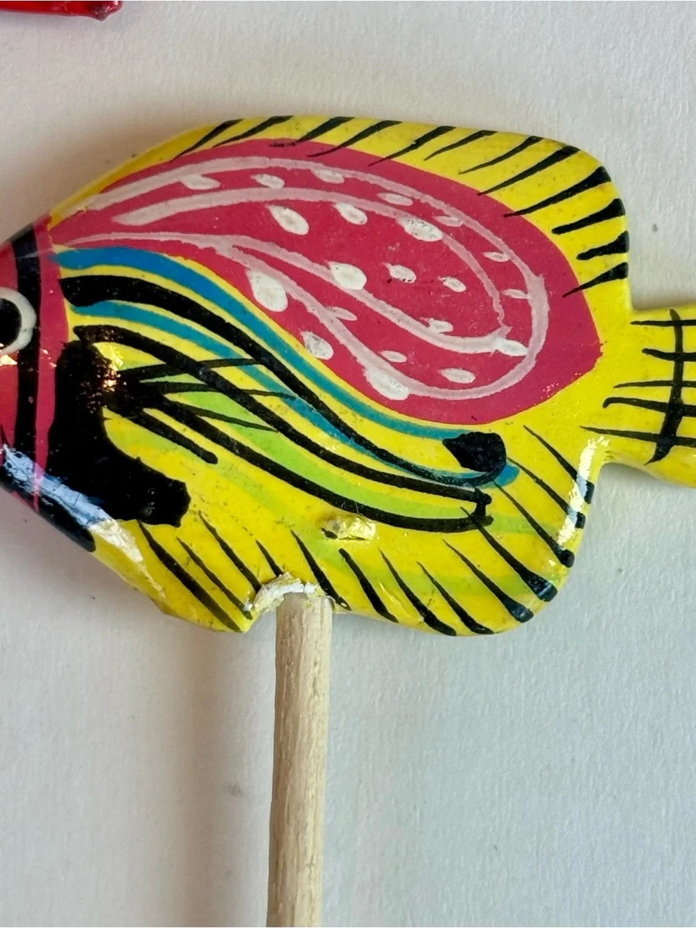 Hand-Painted Wooden Tropical Fish Cocktail Picks with Bamboo Holder Set of 12